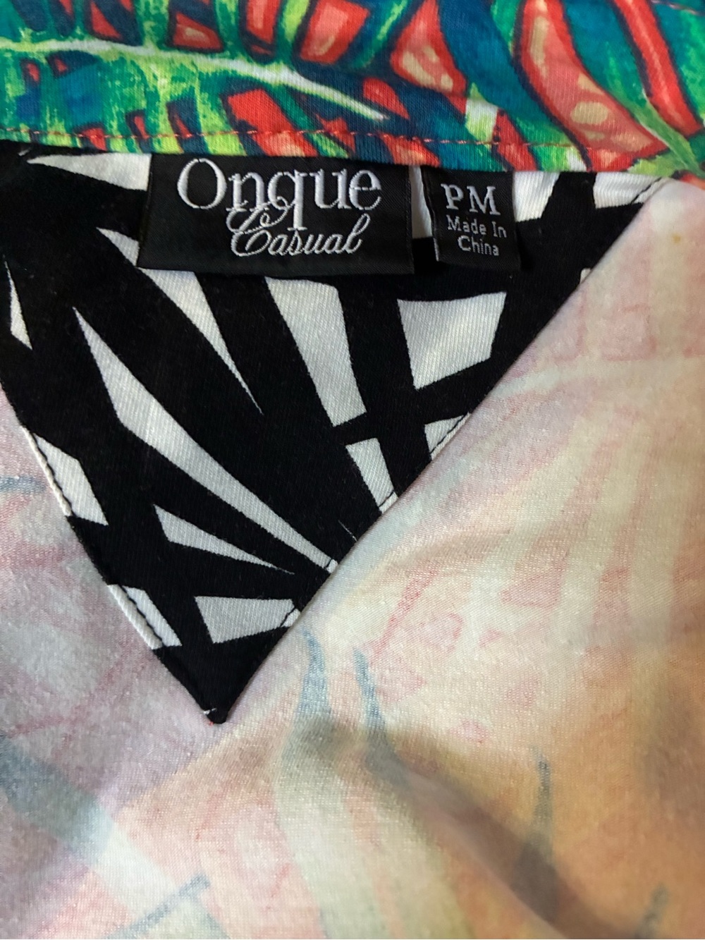Onque Casuals Bright Guava Tropical Print Stretch Top - Picture 12 of 12